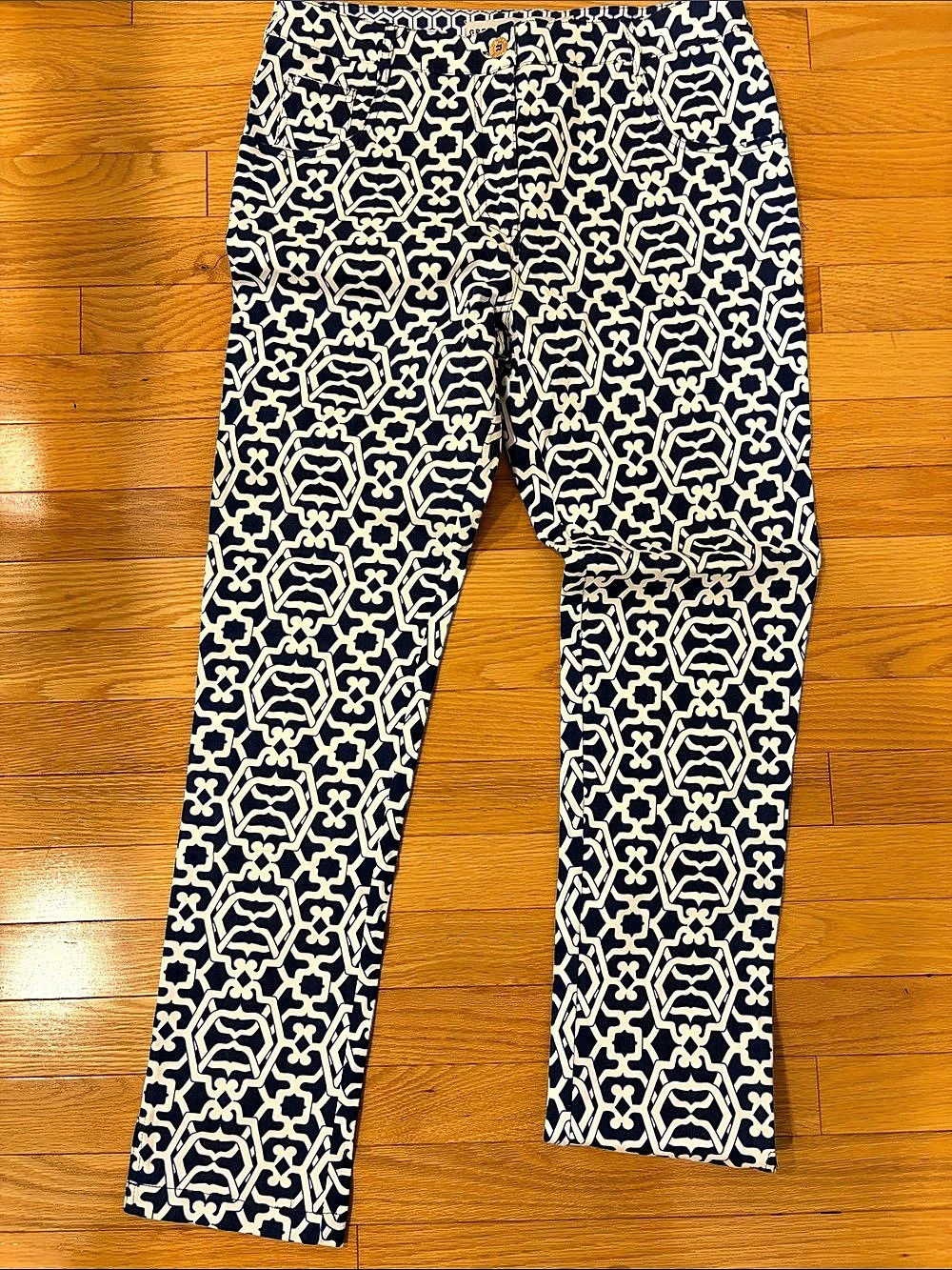 Gretchen Scott Geometric Pants in Navy Blue & White size large NWOT